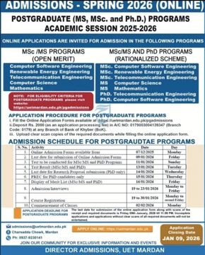 Admission notice for University of Engineering and Technology, Mardan